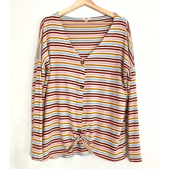 4/$20 ARDENE M Striped V-Neck Cardigan Long Sleeve Sweater Twist Front - Picture 10 of 10